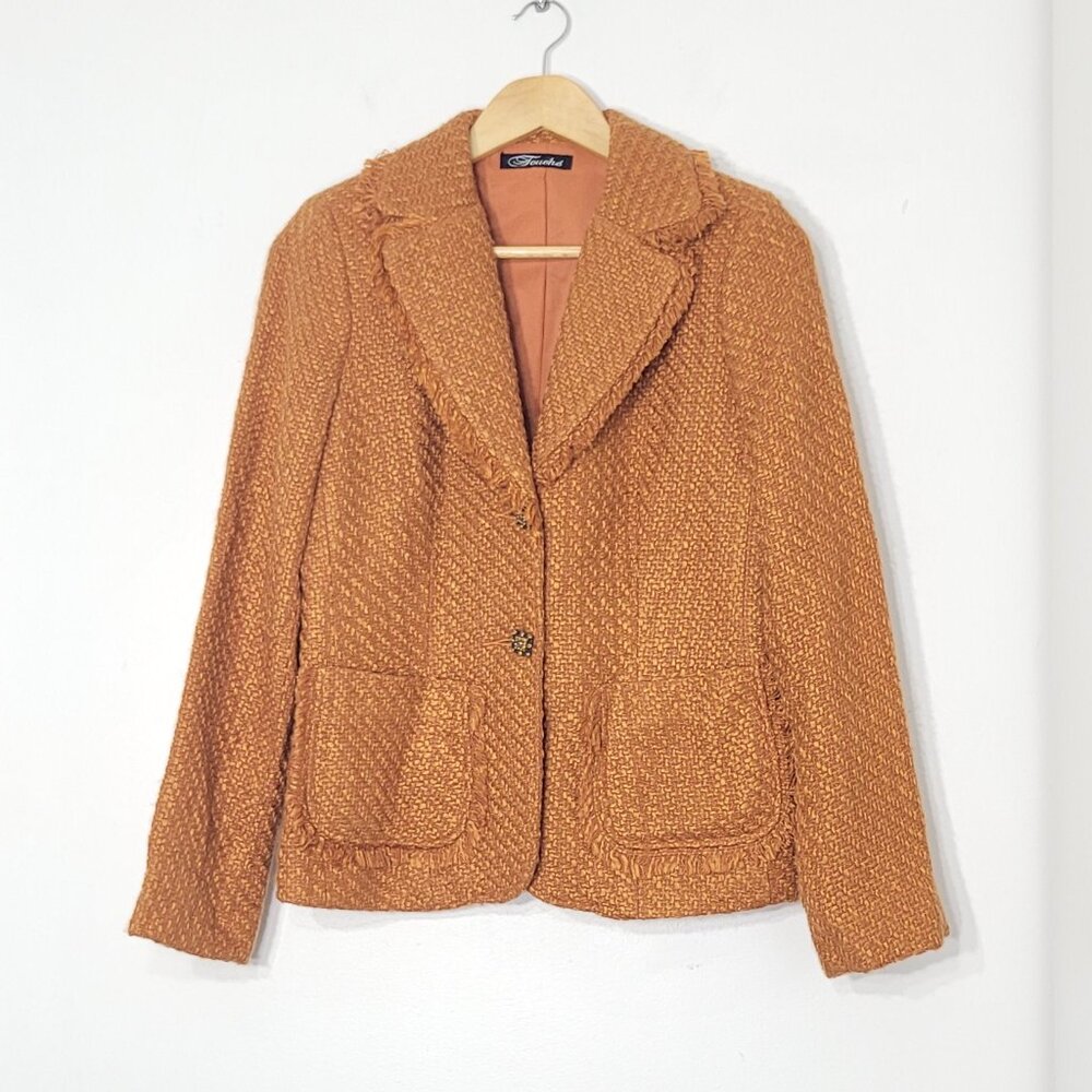 Touché Women's Orange Tweed Fabric Notched Button Details Business Blazer Size 6